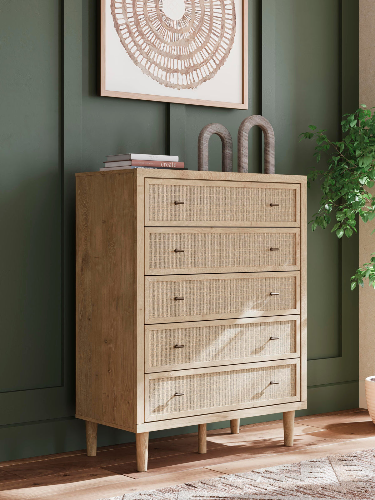 Cielden Panel Bed Set - Full, Mirrored Dresser and Chest