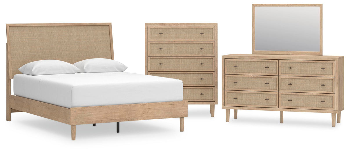 Cielden Panel Bed Set - Queen, Mirrored Dresser and Chest