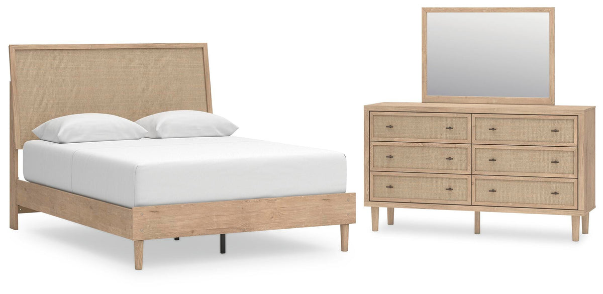 Cielden Panel Bed Set - Queen, Mirrored Dresser