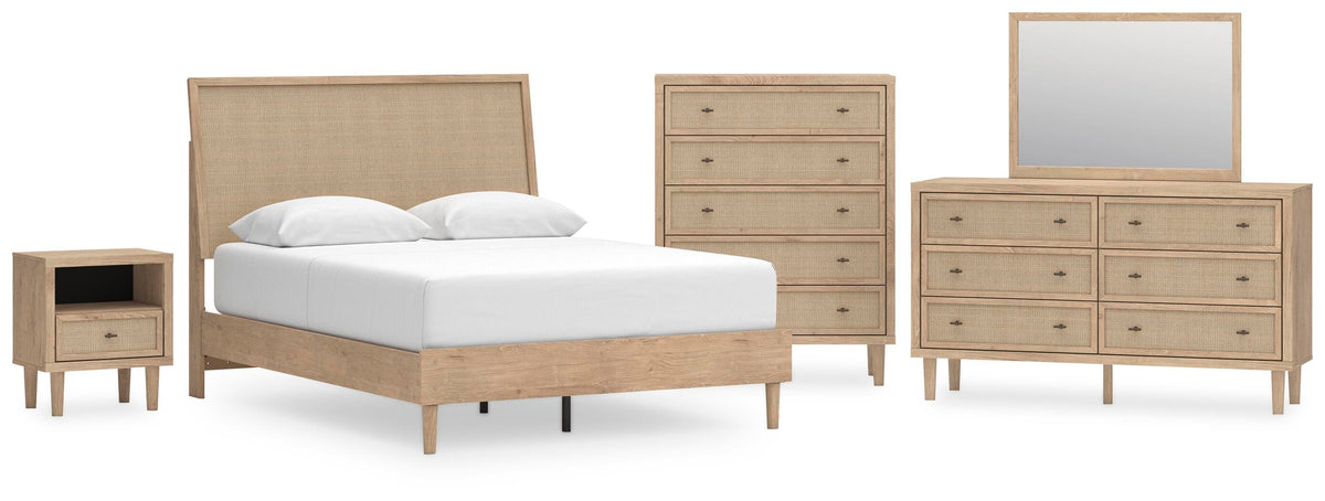 Cielden Panel Bed Set - Queen, Mirrored Dresser, Chest and Nightstand