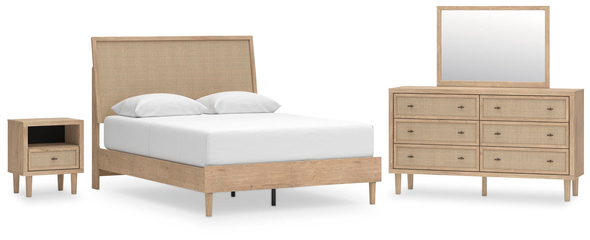 Cielden Panel Bed Set - Queen, Mirrored Dresser and Nightstand