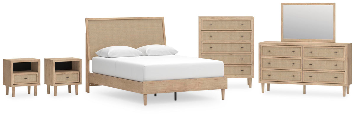 Cielden Panel Bed Set - Queen, Mirrored Dresser, Chest and 2 Nightstands