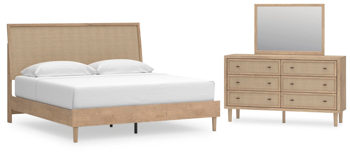 Cielden Panel Bed Set - King, Mirrored Dresser