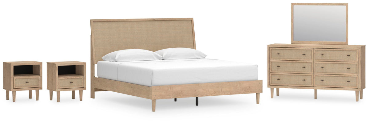Cielden Panel Bed Set - King, Mirrored Dresser and 2 Nightstands