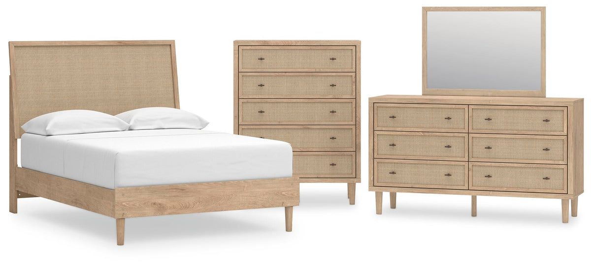 Cielden Panel Bed Set - Full, Mirrored Dresser and Chest
