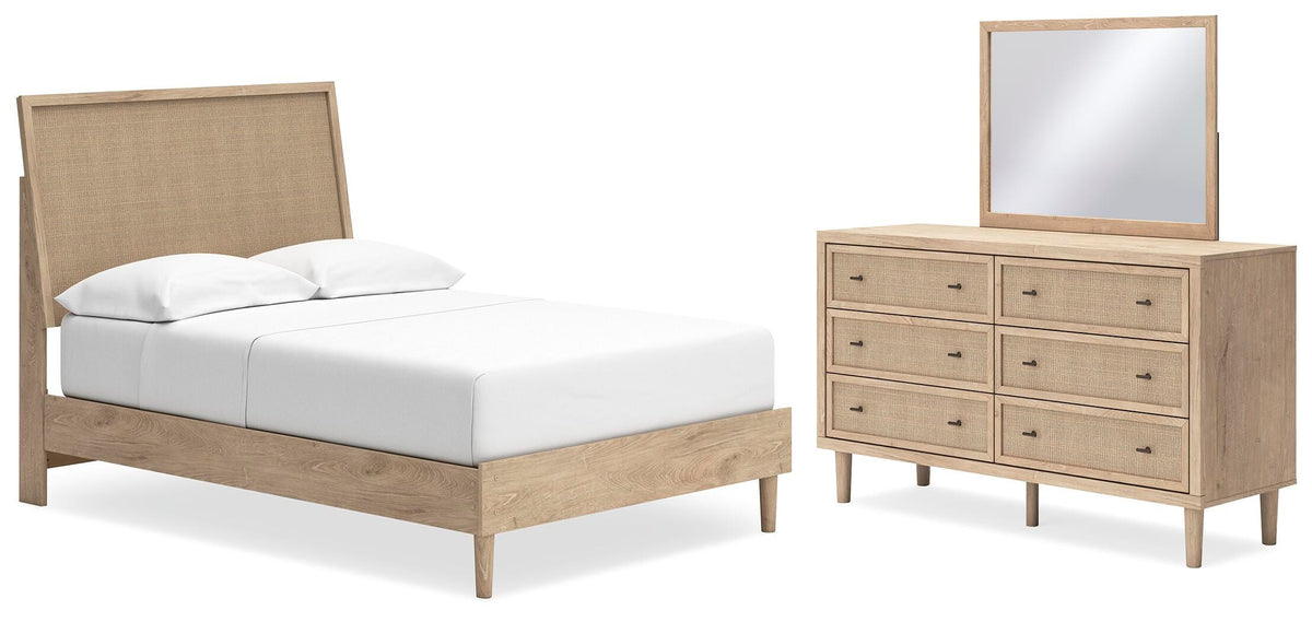 Cielden Panel Bed Set - Full, Mirrored Dresser