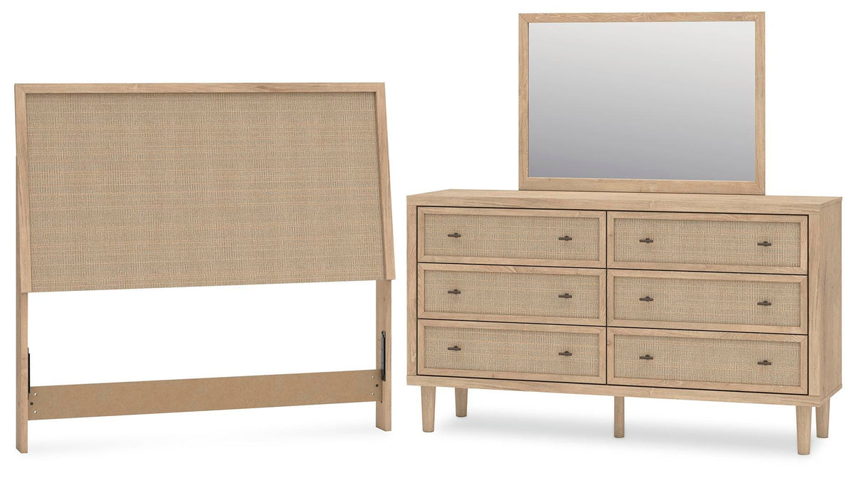 Cielden Panel Headboard Set - Full, Mirrored Dresser