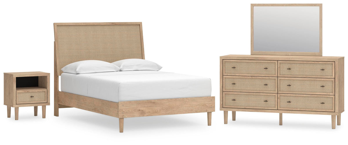 Cielden Panel Bed Set - Full, Mirrored Dresser and Nightstand