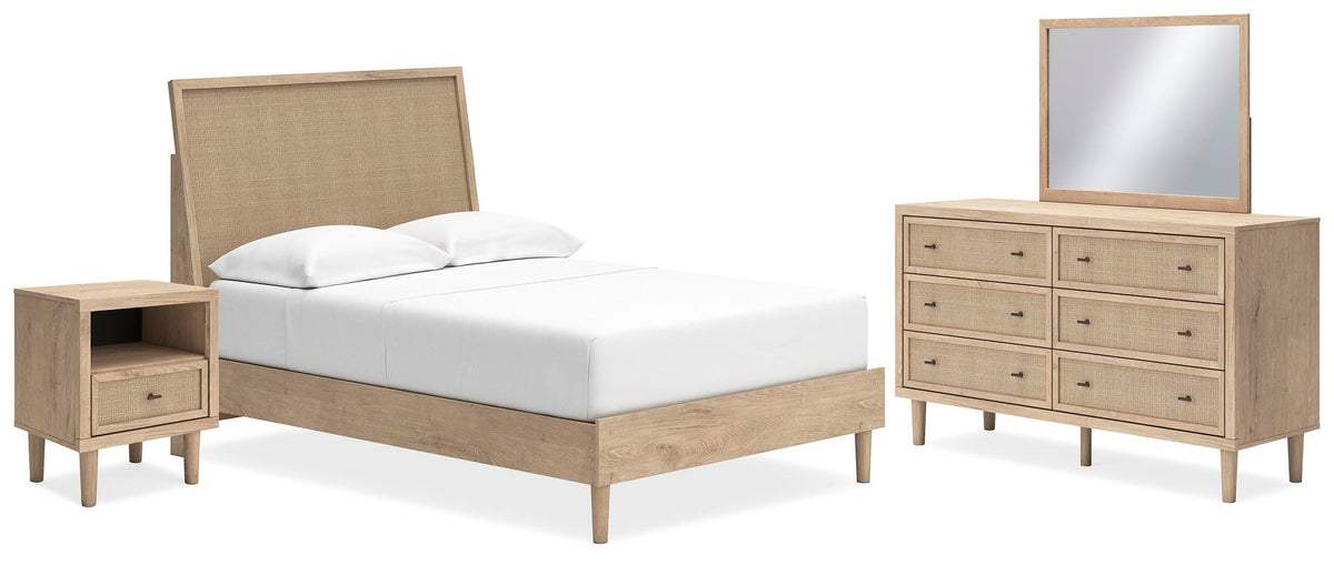 Cielden Panel Bed Set - Full, Mirrored Dresser and Nightstand