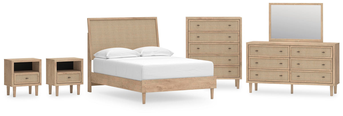 Cielden Panel Bed Set - Full, Mirrored Dresser, Chest and 2 Nightstands