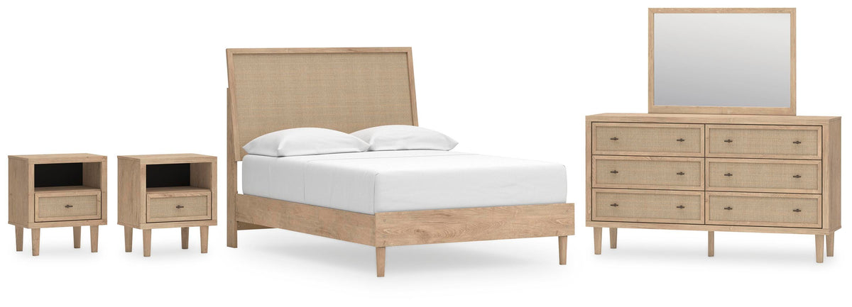 Cielden Panel Bed Set - Full, Mirrored Dresser and 2 Nightstands