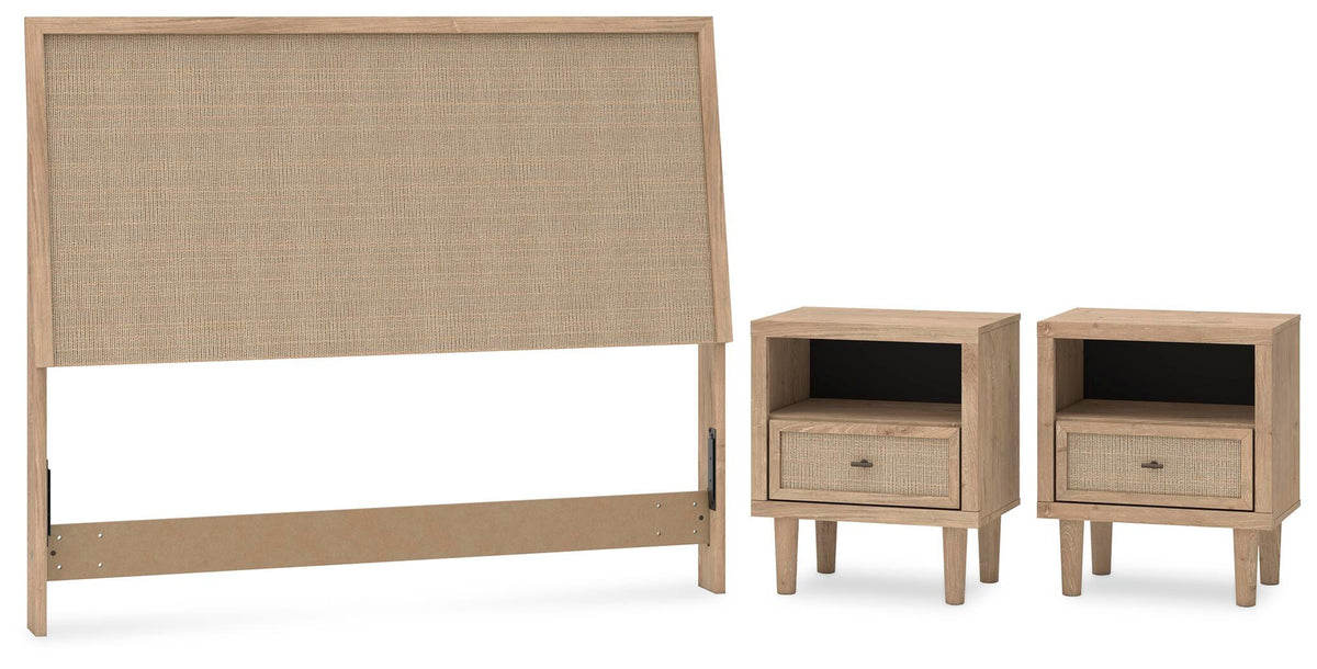 Cielden Panel Headboard Set - Queen, 2 Nightstands