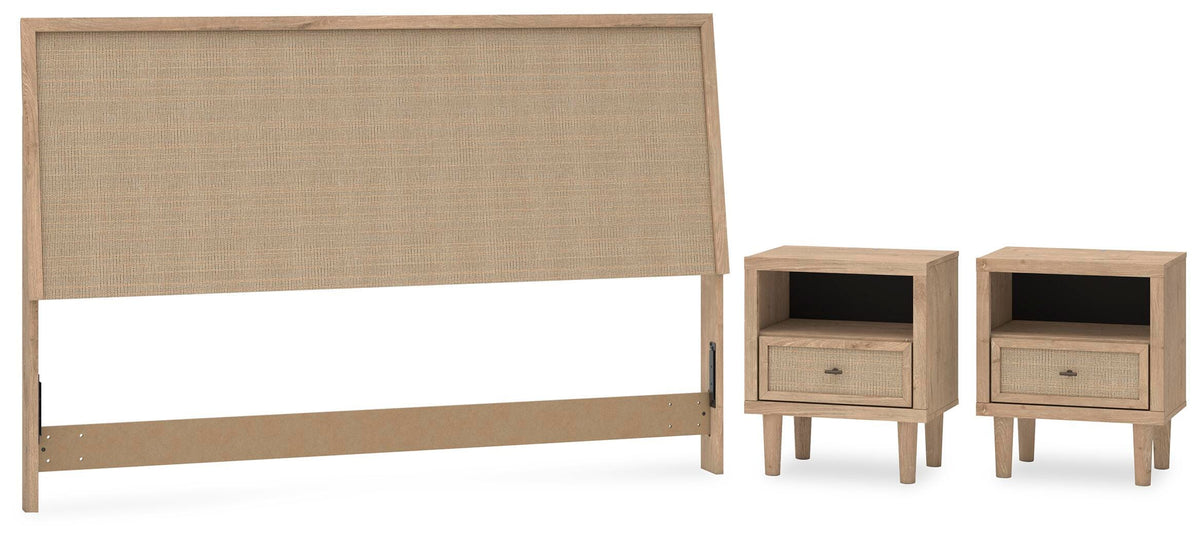 Cielden Panel Headboard Set - King, 2 Nightstands