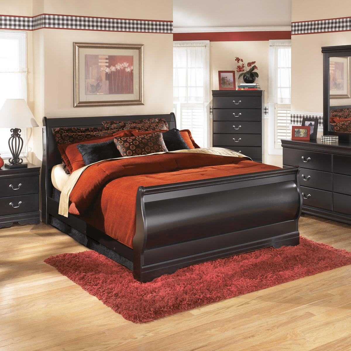 Huey Vineyard Full Sleigh Bed, Dresser, Mirror, Chest and Nightstand