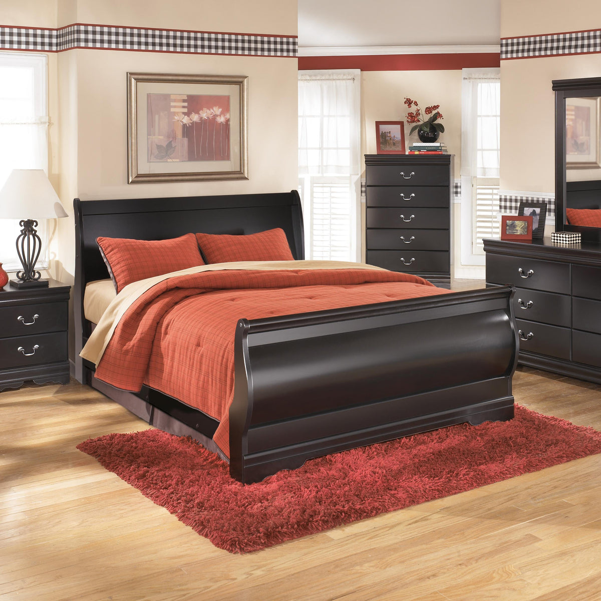 Huey Vineyard Queen Sleigh Bed with Dresser, Mirror, Chest and Nightstand