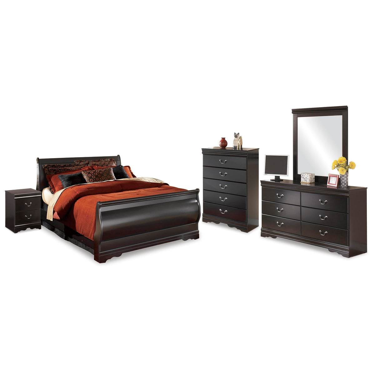 Huey Vineyard Full Sleigh Bed, Dresser, Mirror, Chest and Nightstand