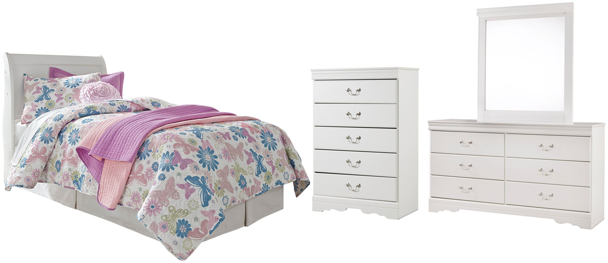 Anarasia Sleigh Headboard Set - Twin, Dresser, Mirror and Chest
