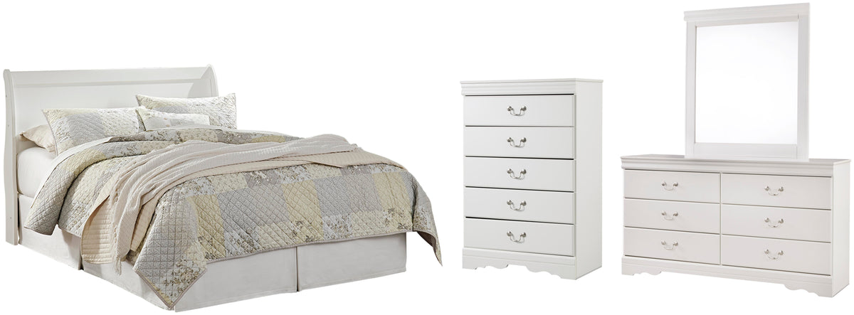 Anarasia Sleigh Headboard Set - Queen, Dresser, Mirror and Chest