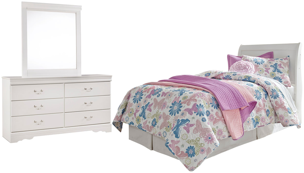 Anarasia Sleigh Headboard Set - Twin, Dresser and Mirror