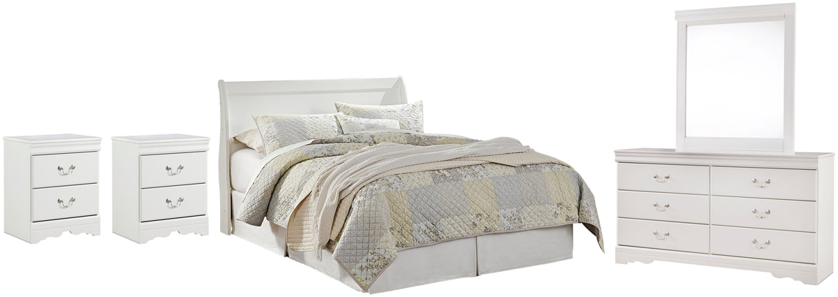 Anarasia Sleigh Headboard Set - Queen, Dresser, Mirror and 2 Nightstands