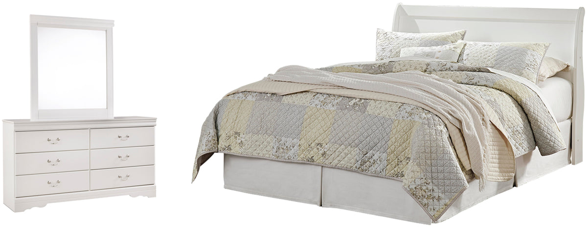 Anarasia Sleigh Headboard Set - Queen, Dresser and Mirror