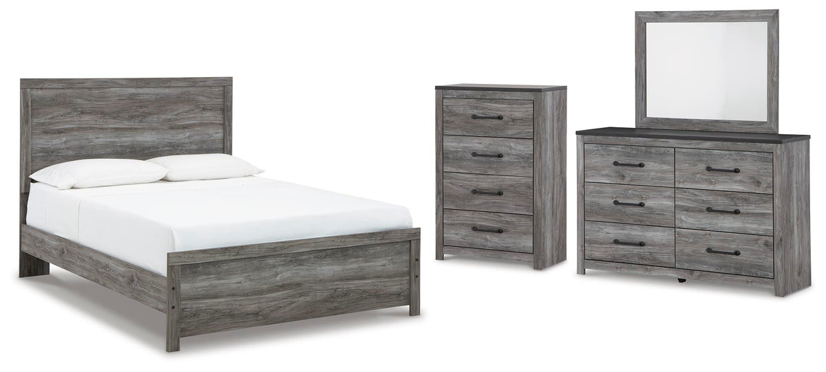 Bronyan Panel Bed Set - Queen, Mirrored Dresser and Chest
