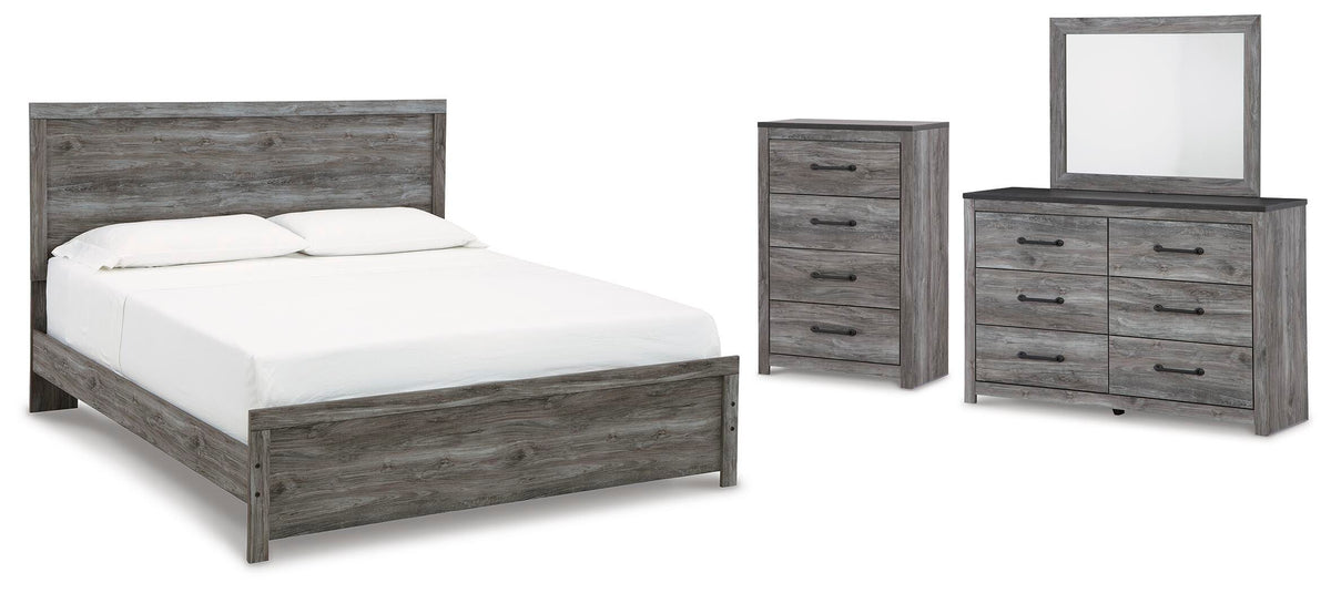 Bronyan Panel Bed Set - King, Mirrored Dresser and Chest