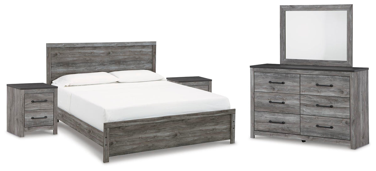 Bronyan Panel Bed Set - King, Mirrored Dresser and 2 Nightstands