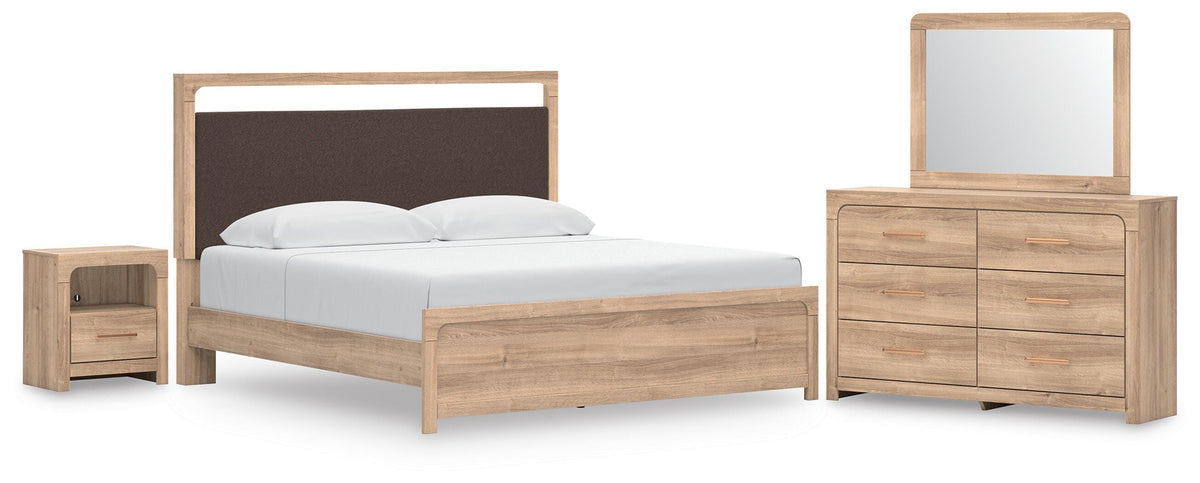Kinlanni Upholstered Platform Bed Set - King, Dresser, Mirror and Nightstand