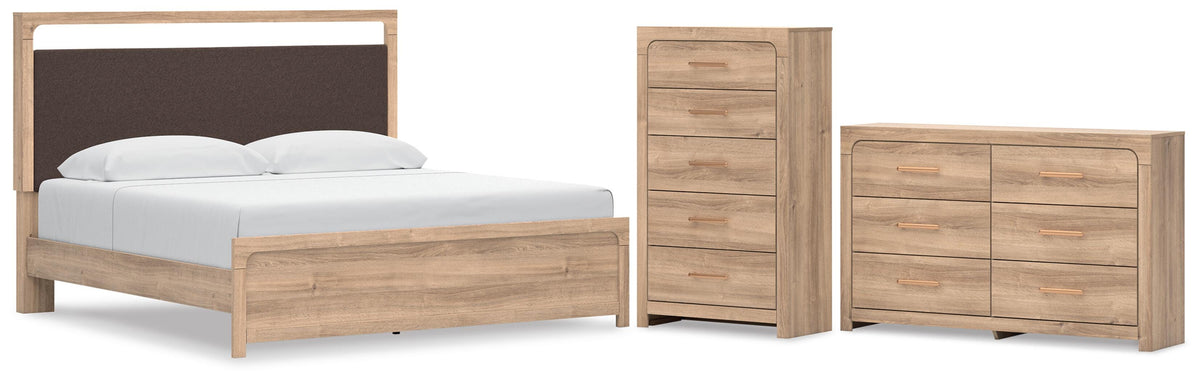 Kinlanni Upholstered Platform Bed Set - King, Dresser and Chest