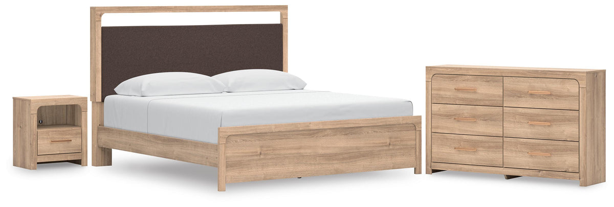 Kinlanni Upholstered Platform Bed Set - King, Dresser and Nightstand