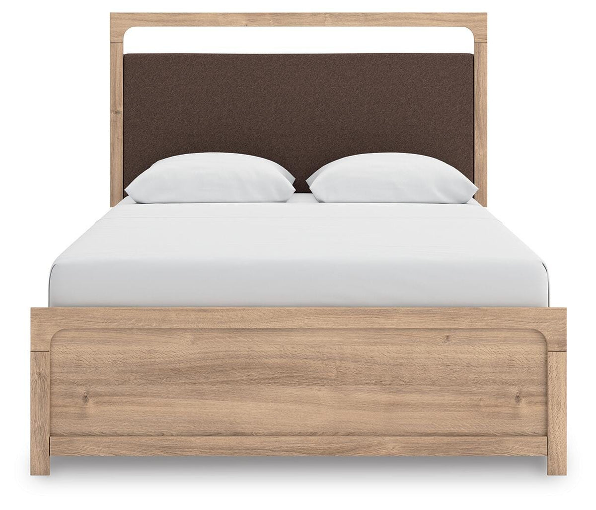 Kinlanni Queen Upholstered Panel Bed, Dresser and Mirror