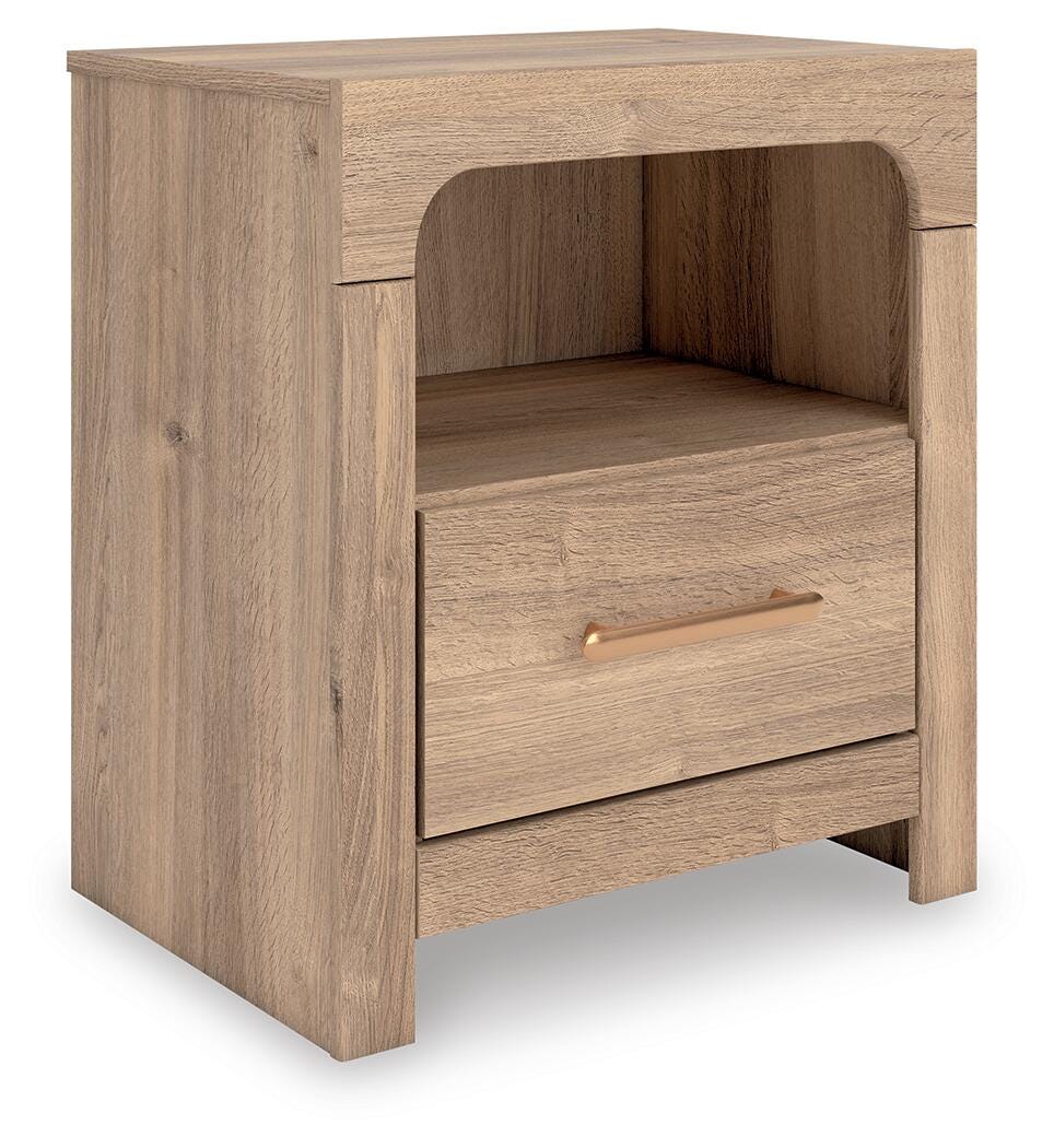 Kinlanni Queen Panel Bed, Dresser, Mirror and Nightstand