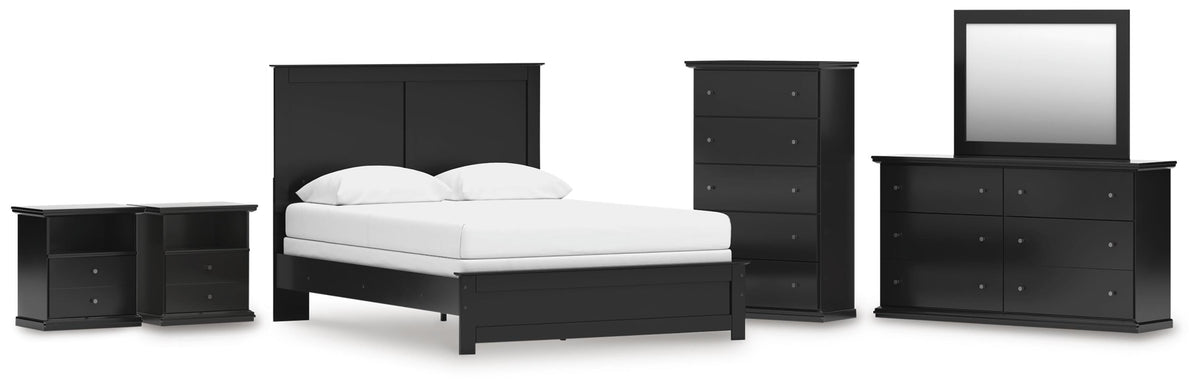 Maribel Queen Panel Bed, Dresser, Mirror, Chest and 2 Nightstands