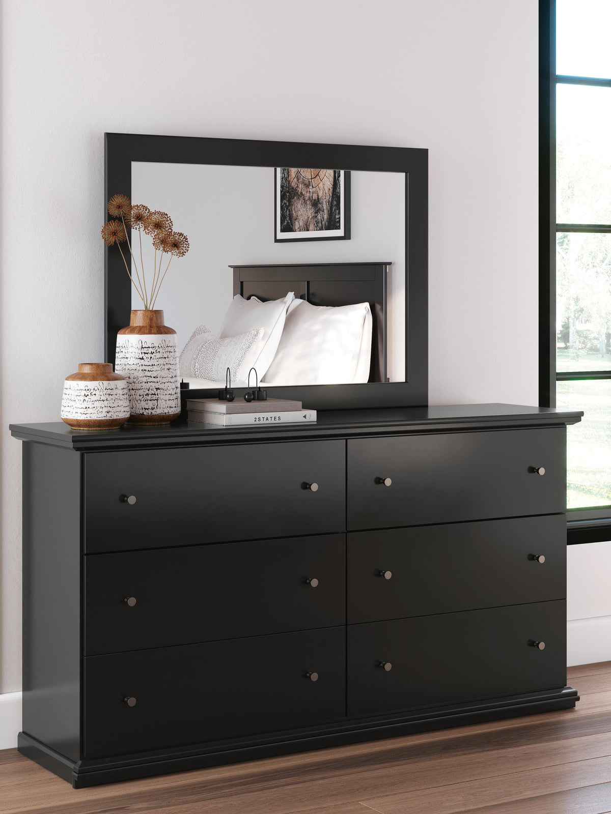 Maribel Queen Panel Bed with Dresser, Mirror and Nightstand
