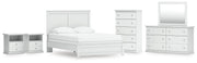 Bostwick Shoals Queen Panel Bed with Mirrored Dresser, Chest and 2 Nightstands