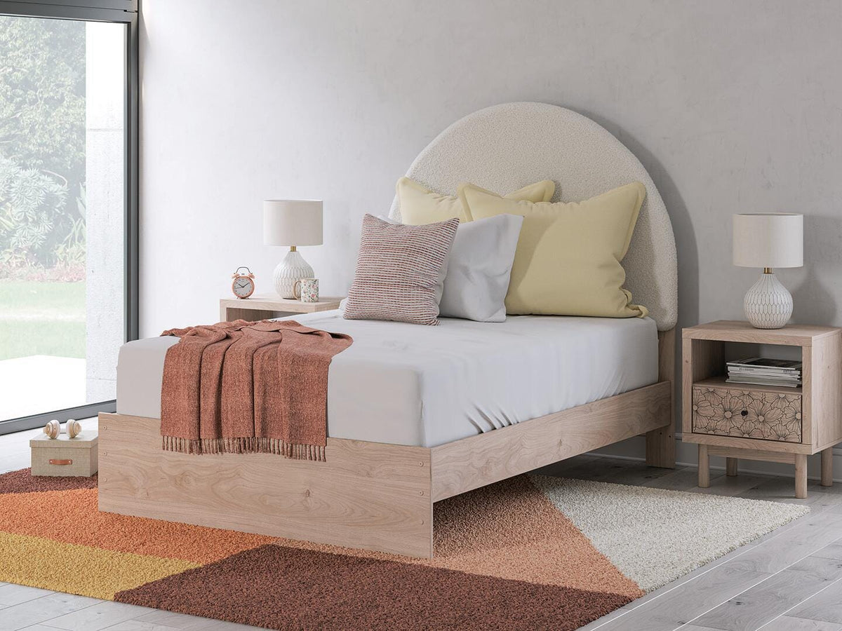 Arloster Full Upholstered Panel Bed, Dresser and Mirror