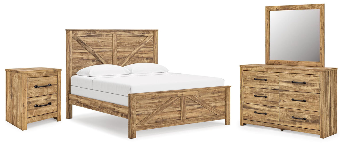 Maystonna King Crossbuck Panel Bed, Dresser, Mirror and Nightstand