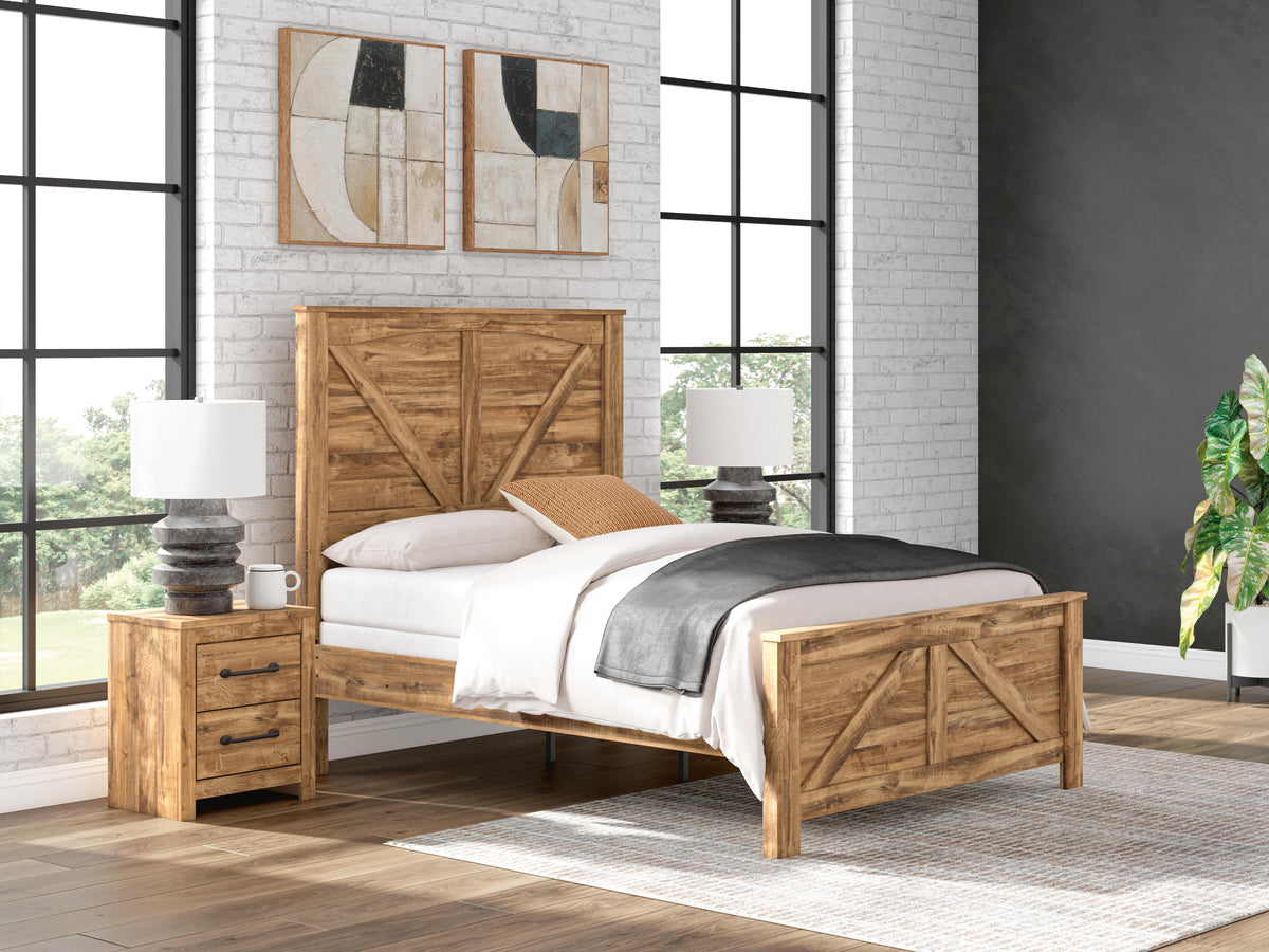 Maystonna Queen Crossbuck Panel Bed, Dresser, Mirror and Nightstand
