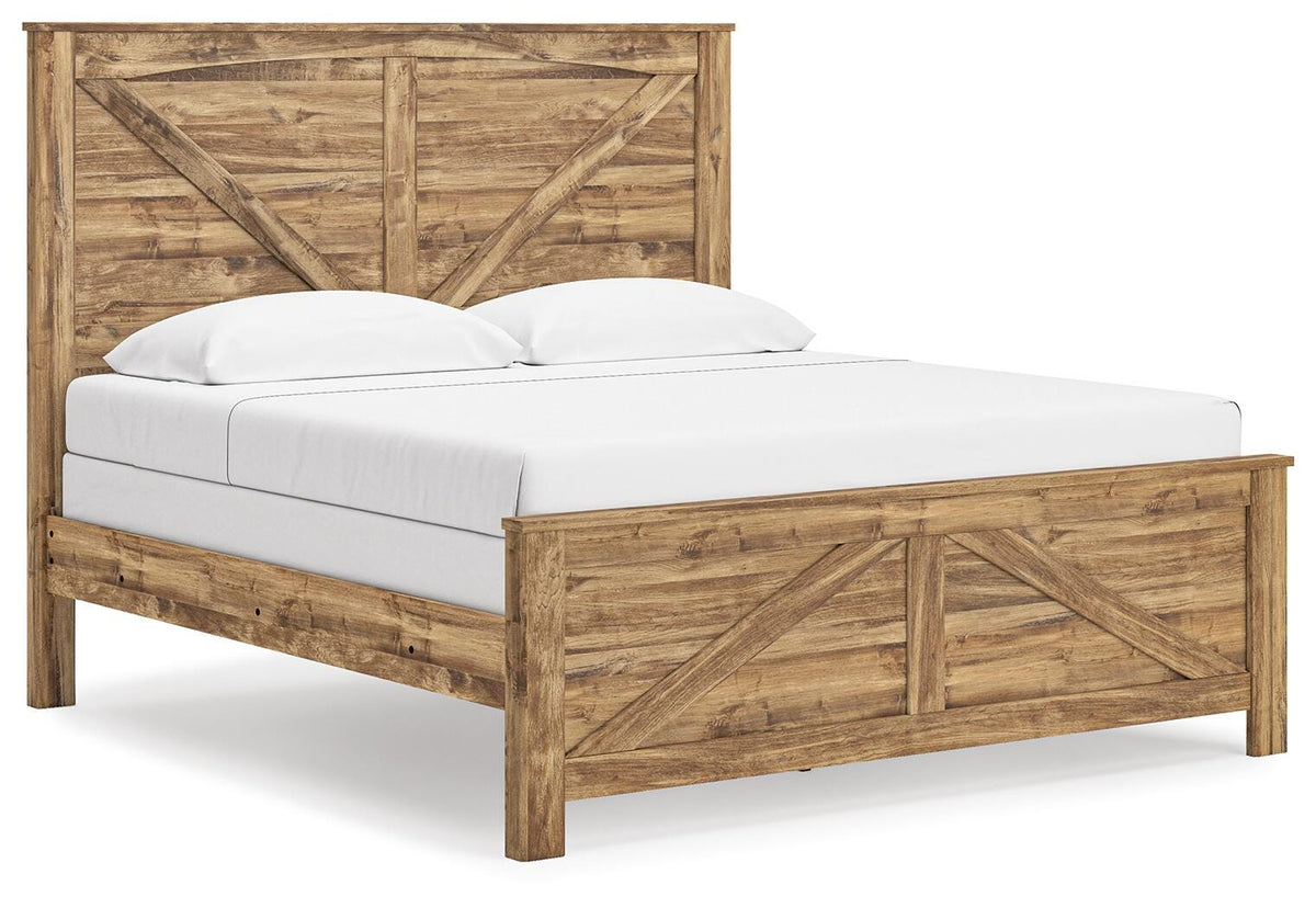 Maystonna King Crossbuck Panel Bed, Dresser, Mirror and Nightstand