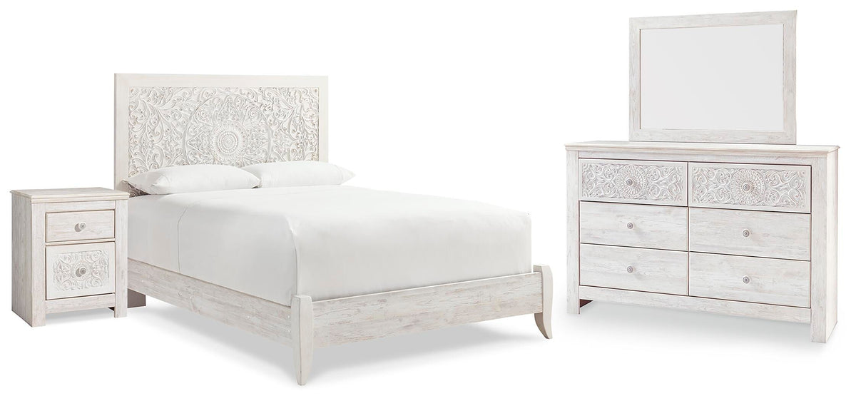 Paxberry Panel Bed Set - Queen, Mirrored Dresser and Nightstand