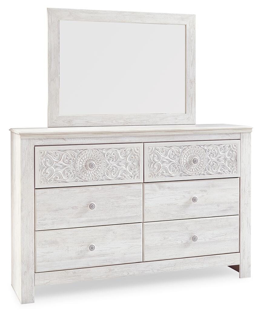 Paxberry Panel Bed Set - Queen, Mirrored Dresser