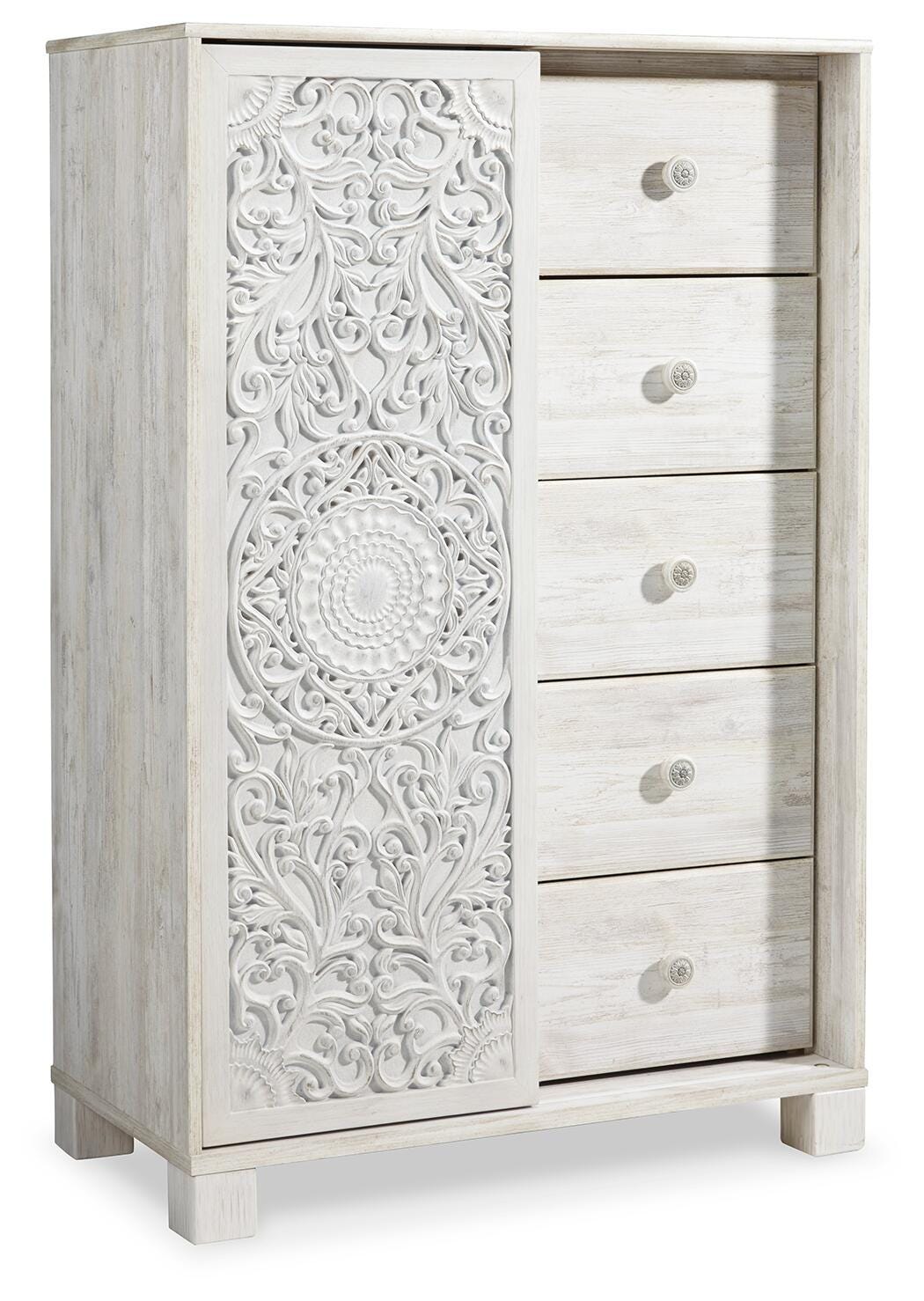 Paxberry Panel Bed Set - Queen, Mirrored Dresser and Chest