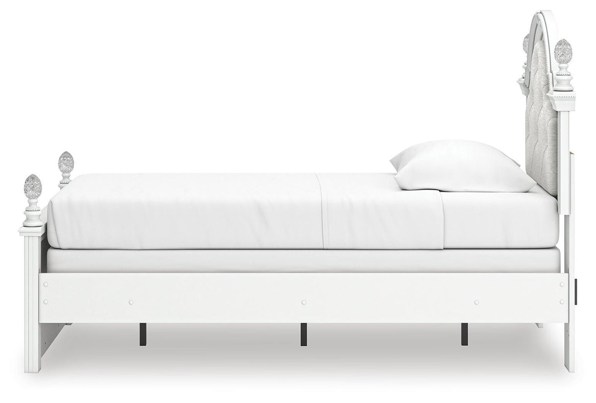Kozlani Twin Upholstered Panel Bed, Dresser and Mirror