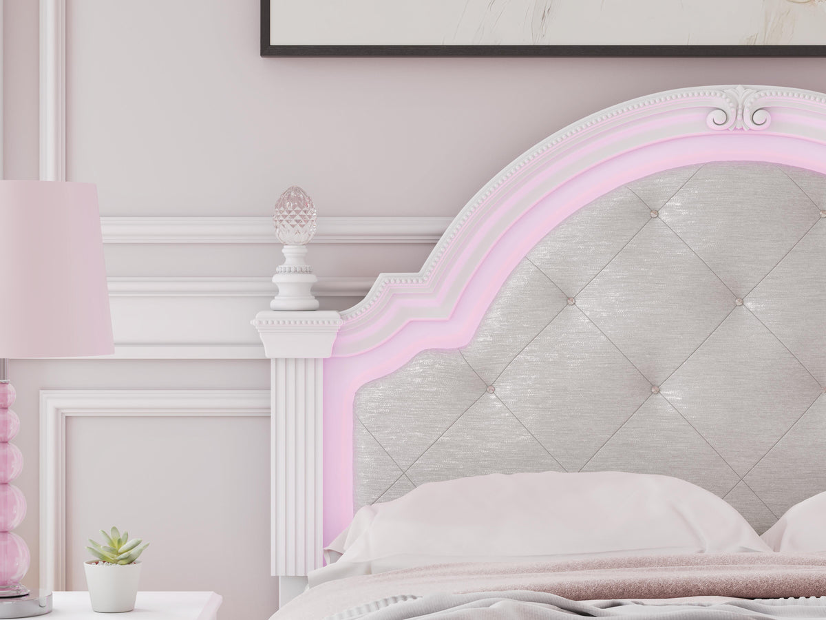 Kozlani Full Upholstered Panel Bed, Dresser and Mirror