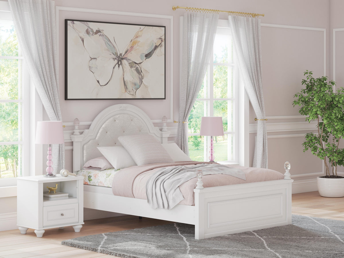 Kozlani Full Upholstered Panel Bed, Dresser and Mirror