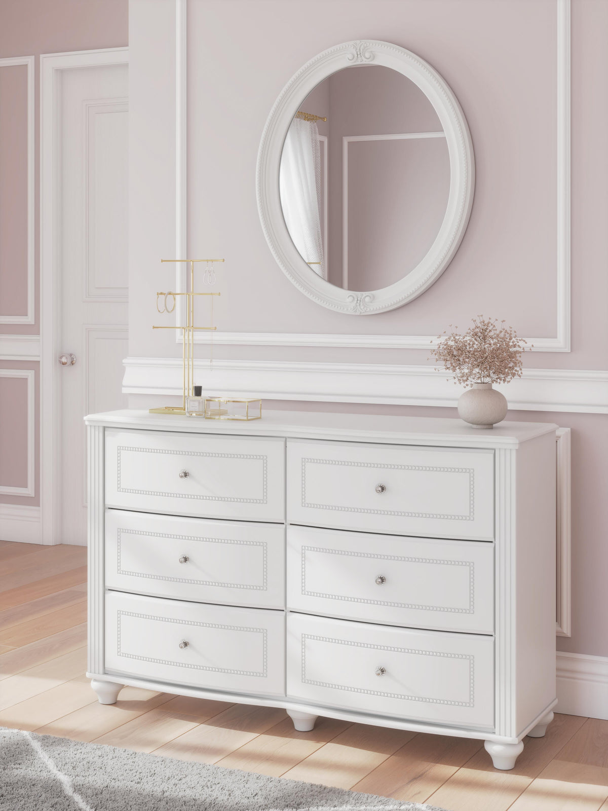Kozlani Full Upholstered Panel Bed, Dresser and Mirror