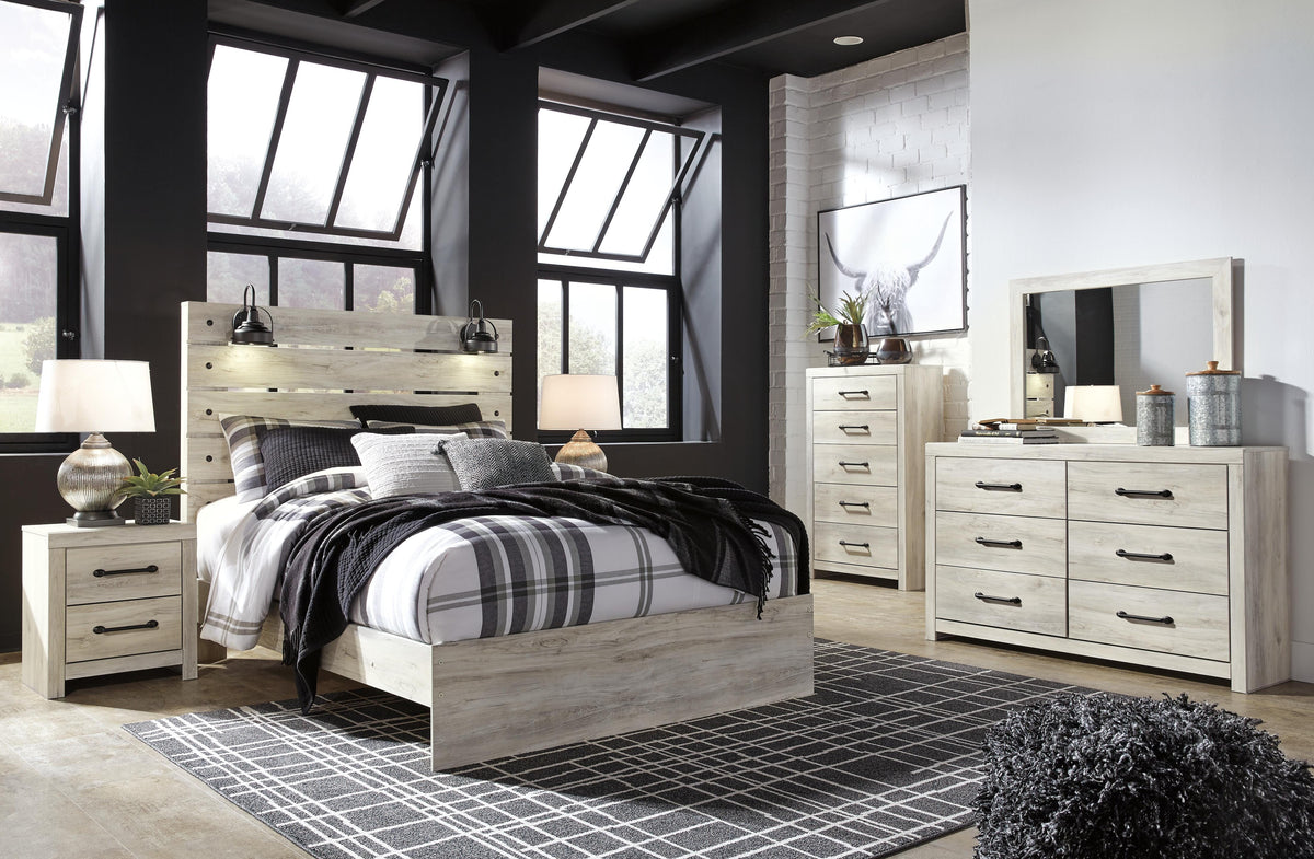 Cambeck Panel Bed Set - Queen, Mirrored Dresser, Chest and 2 Nightstands