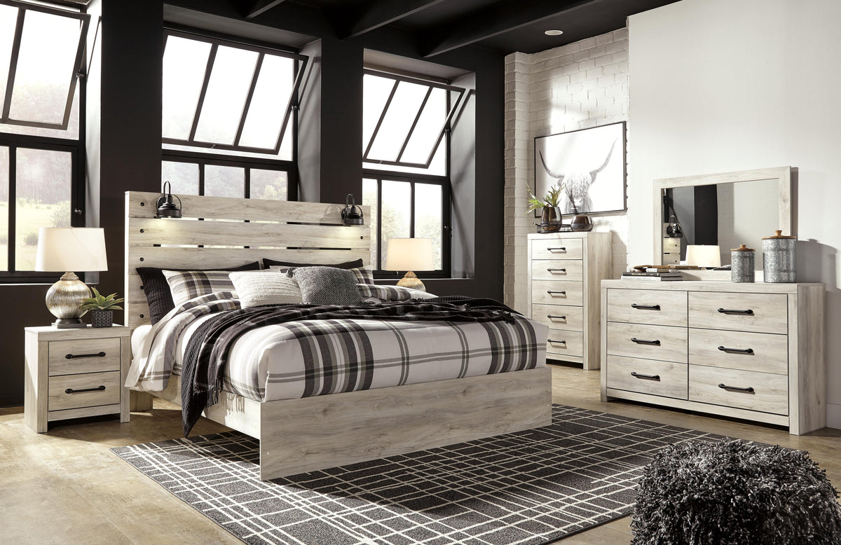 Cambeck Panel Bed Set - King, Mirrored Dresser, Chest and 2 Nightstands