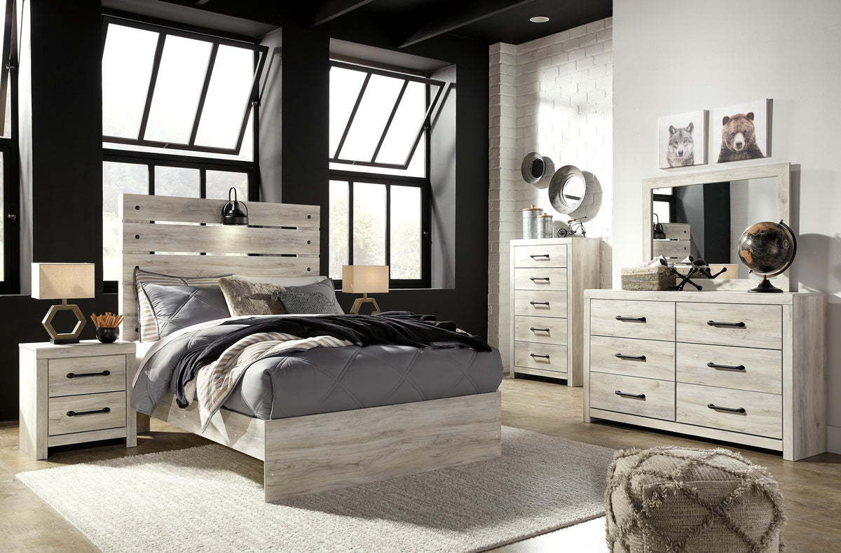 Cambeck Panel Bed Set - Full, Mirrored Dresser, Chest and 2 Nightstands